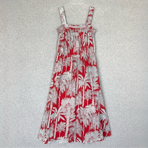 Talbots Midi Sun Dress Size 4 Red Blue White Palm Tree Print Lined Sleeveless - Picture 1 of 13